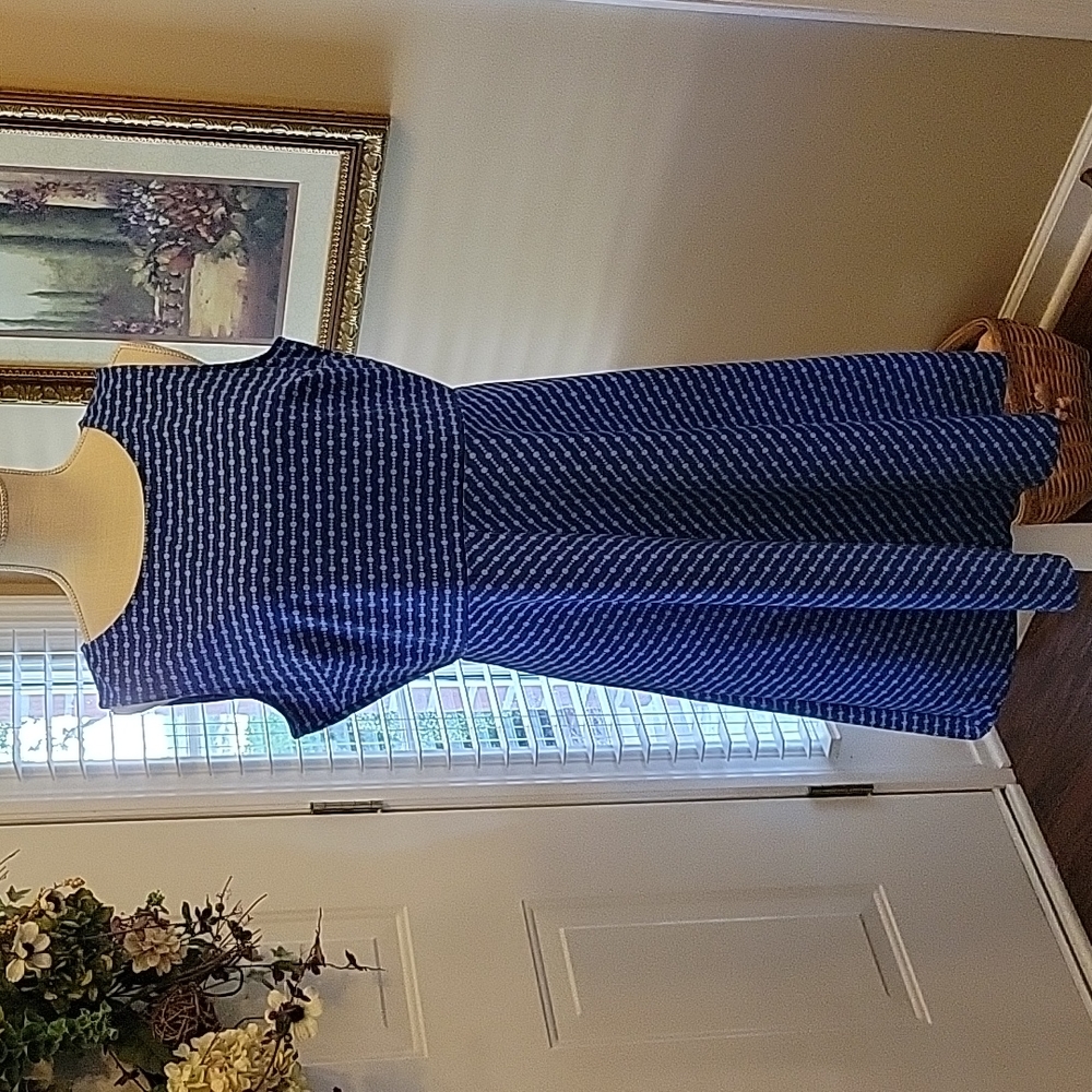 Talbots blue circle print sleeveless fit & flare stretch dress size 14 EUC…